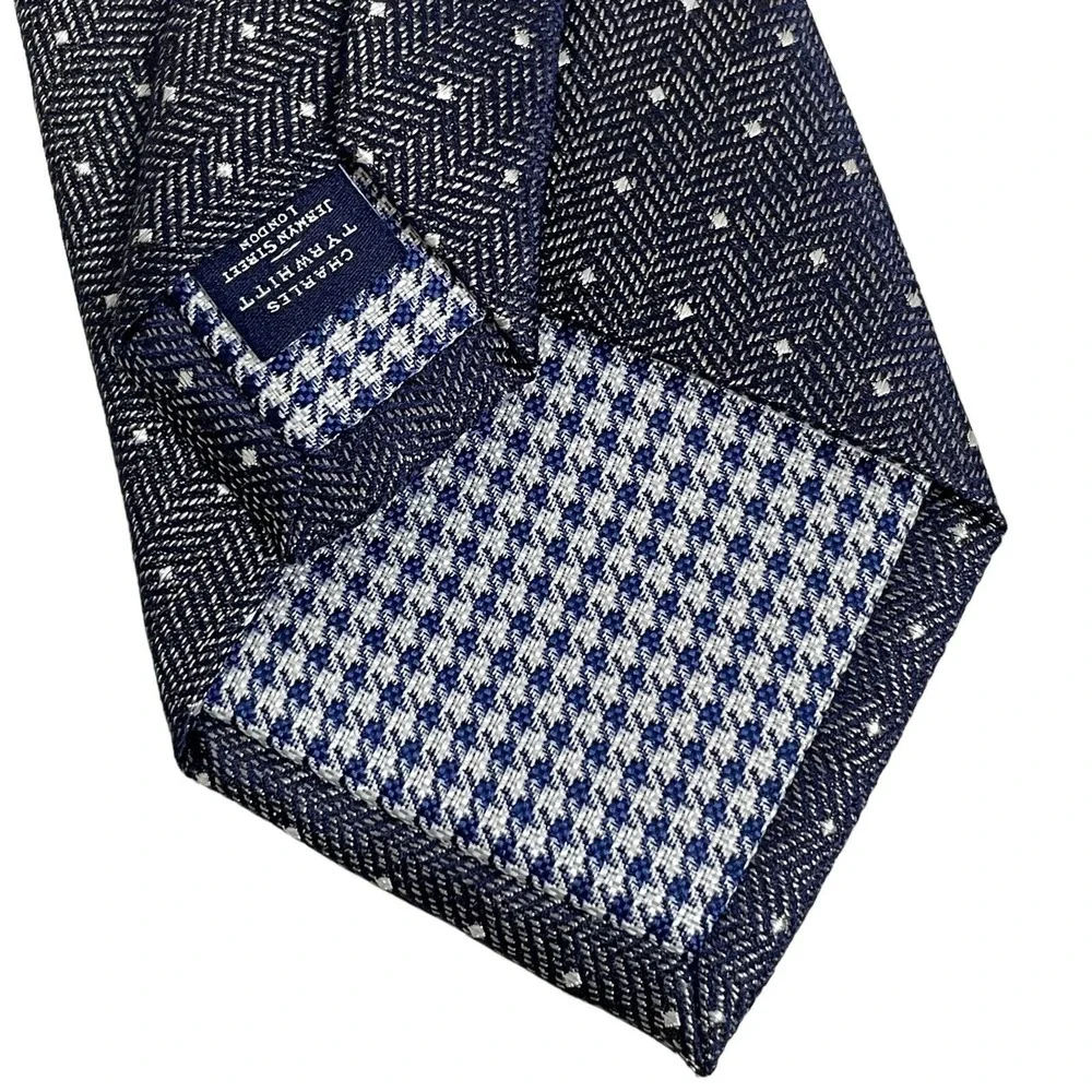 Charles Tyrwhitt Silk‎ Tie Blue White Dot Pattern Men's Necktie 3.25